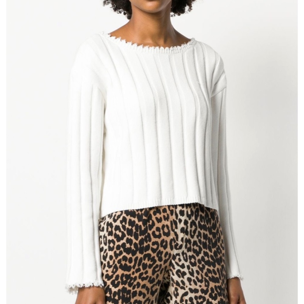 T by Alexander Wang Cream Frayed Sweater
